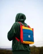 Bolsomochila Playmobil de Galiana Studio — bolso mochila artesanal en amarillo, rojo y azul