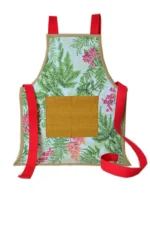 Delantal Flores de Galiana Studio, delantal artesanal con estampado botánico en tela de toldo recuperada, cosido a mano en Bilbao