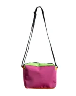 Reverso Clutch Playmobil de Galiana Studio — bolso bandolera upcycling en tonos naranja y fucsia , tela de toldo recuperada